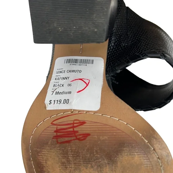 Vince Camuto Black Leather Snake Skin Kafinny Sandal Stacked Block Heel Size 7M - Picture 10 of 11